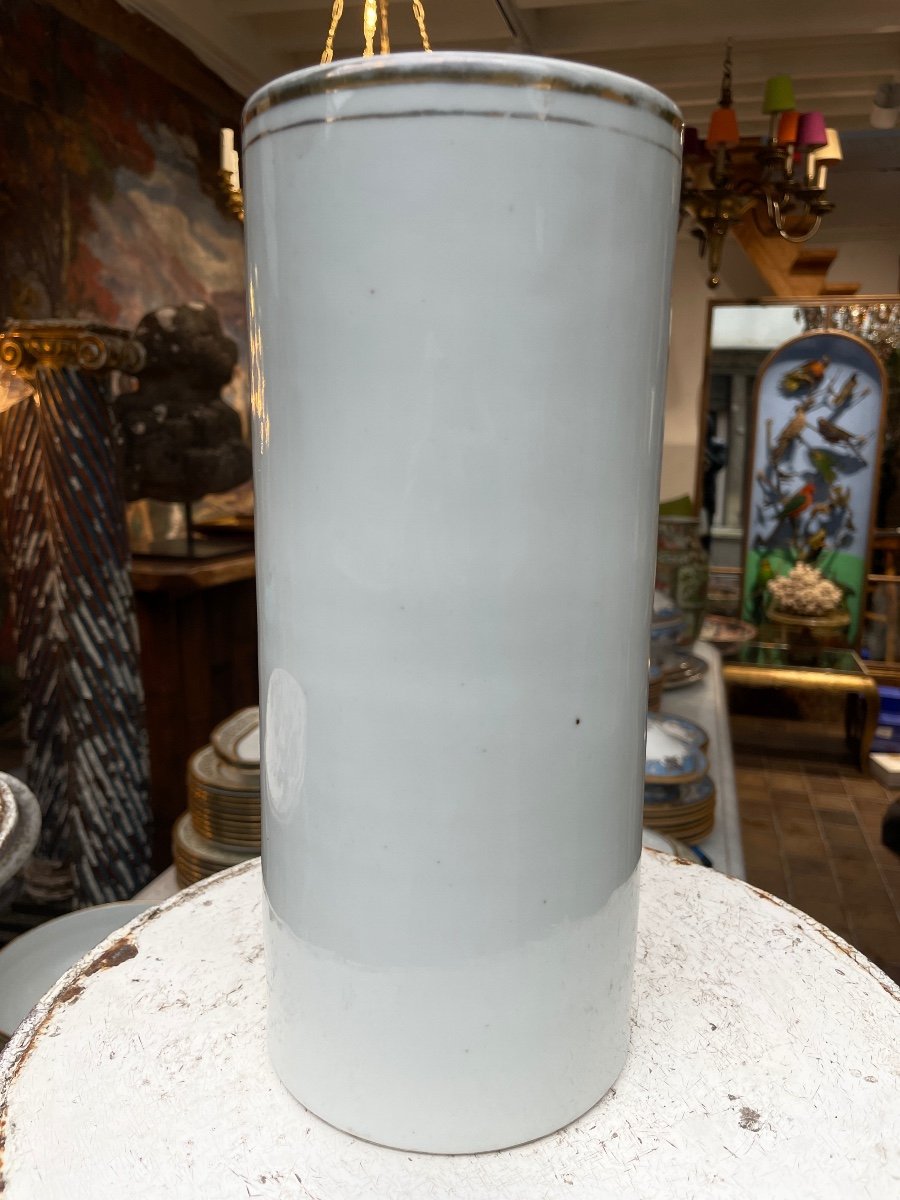 Chine - Vase Rouleau En Porcelaine Ornée En émaux Polychromes, XIXe Siècle - Haut. : 28 Cm-photo-1