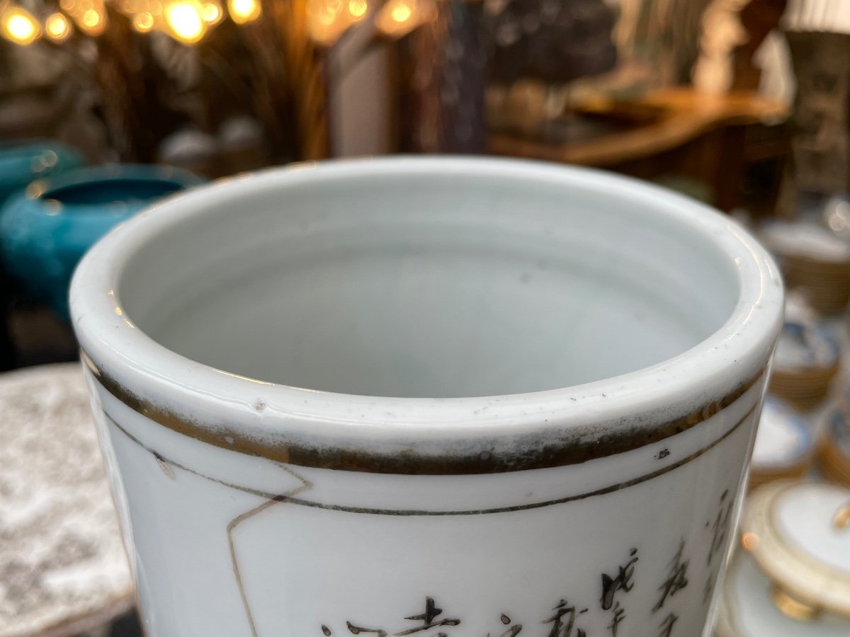 Chine - Vase Rouleau En Porcelaine Ornée En émaux Polychromes, XIXe Siècle - Haut. : 28 Cm-photo-6