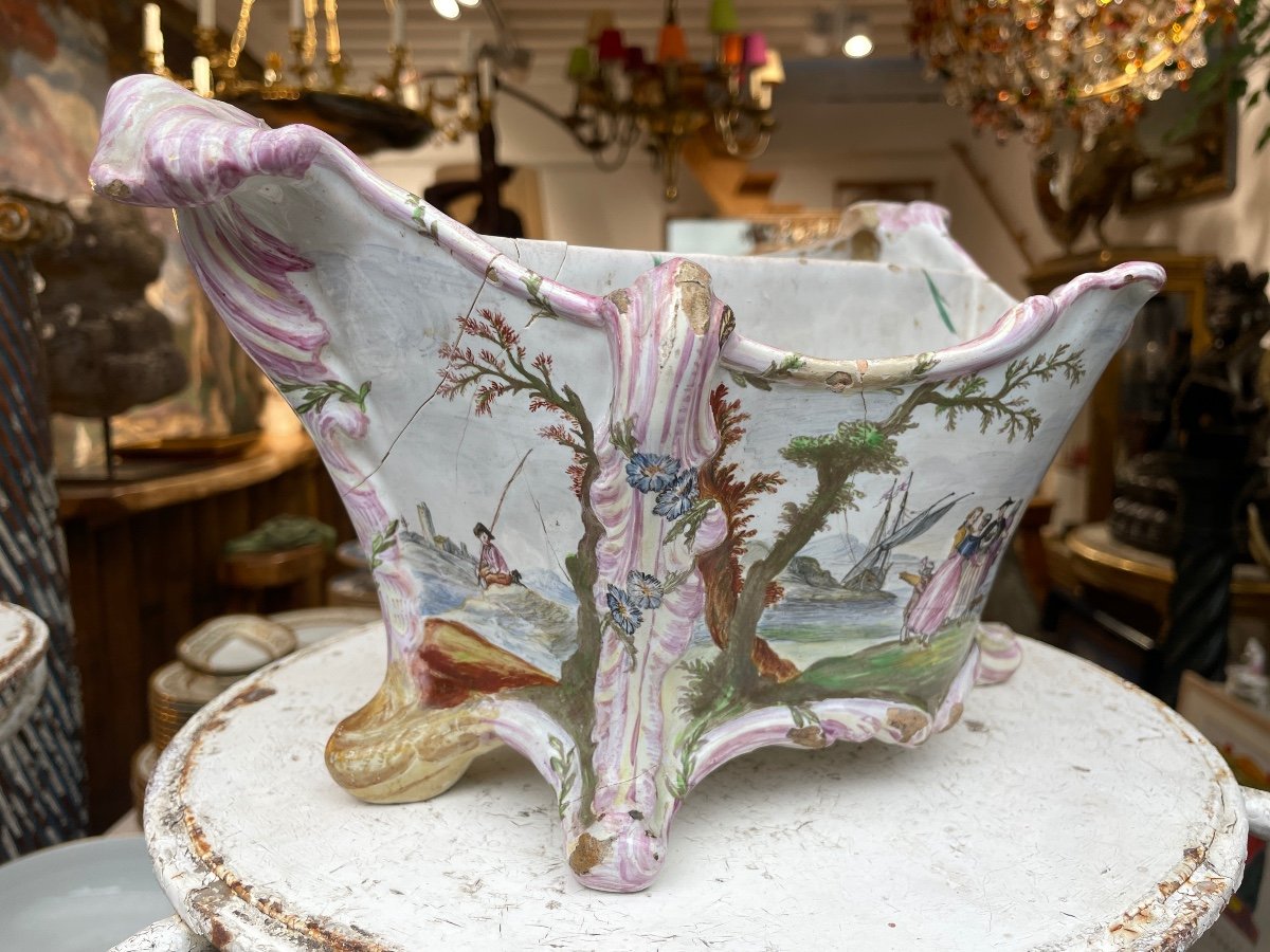 Bouquetière En Faïence De Marseille XVIIIe Siècle - Larg. : 31 Cm. -photo-2