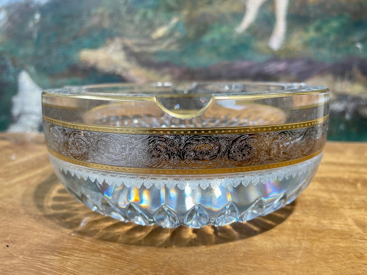 Saint-louis - Important Crystal Ashtray, Thistle Gold Model, Perfect Condition. - Diameter: 14.7 Cm.-photo-3