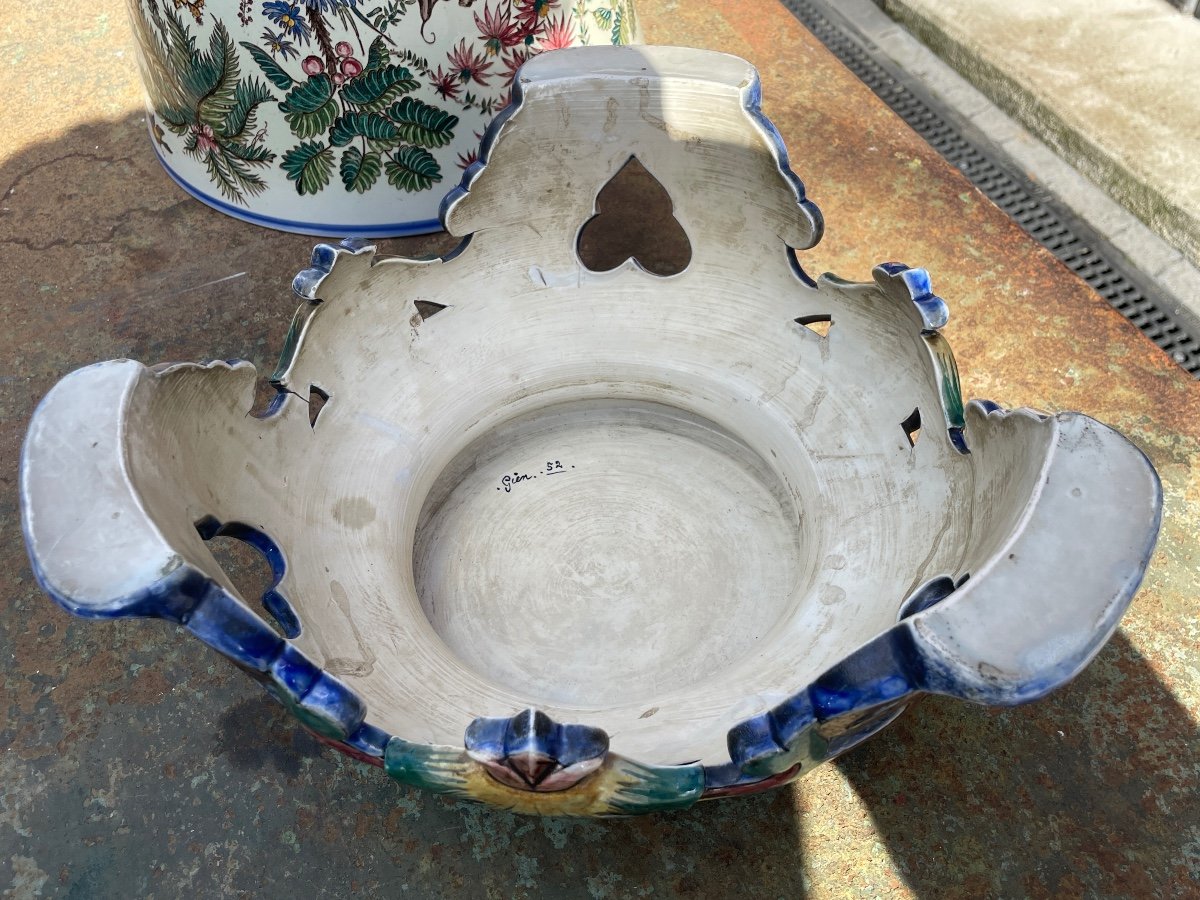Gien - Important Tripod Vase Cup With Jungle Decor, Late 19th Century.  -photo-7