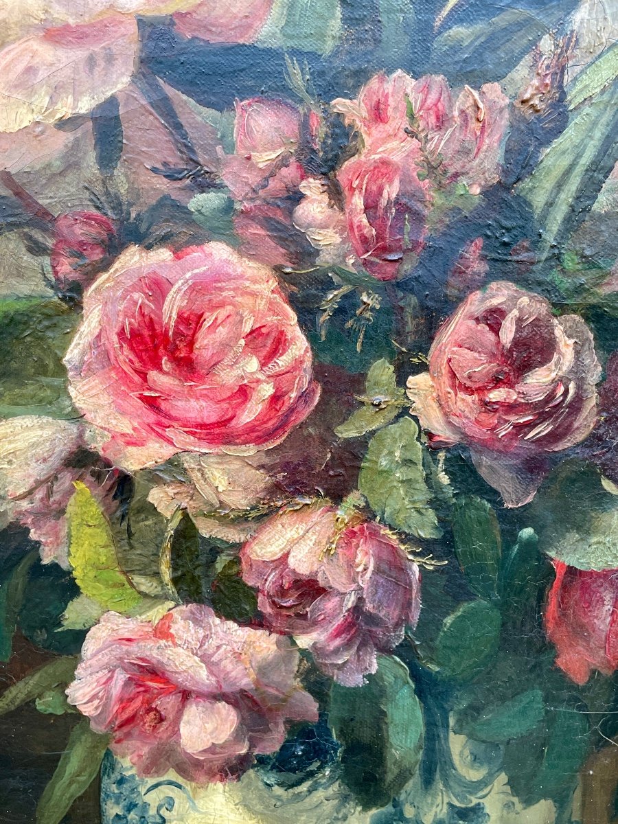 Dominique Rozier (1840-1901) - Vase Of Flowers, Oil On Canvas - Height: 65 Cm.-photo-3