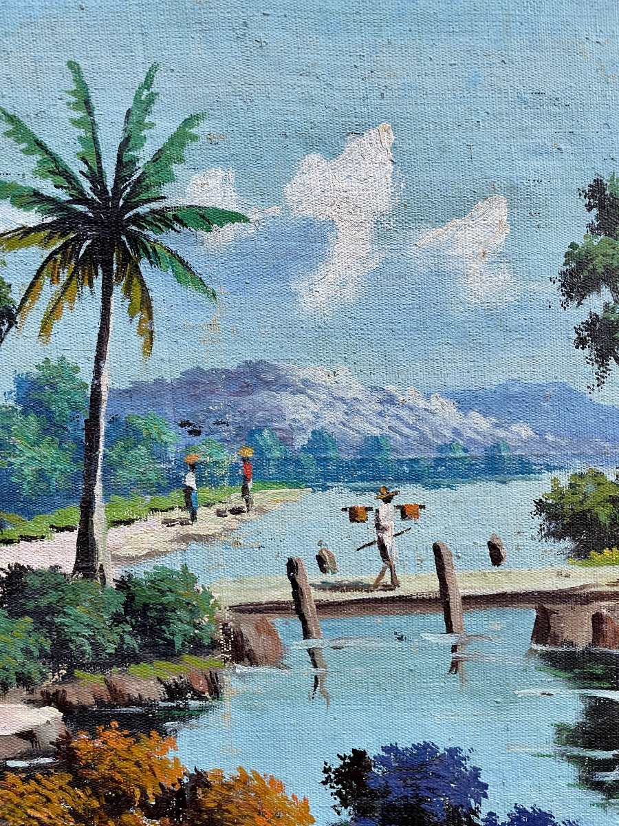 Albert Ranaivoson (20th Century), Malagasy Village, 1954, Oil On Canvas - Width. : 173 Cm. -photo-1