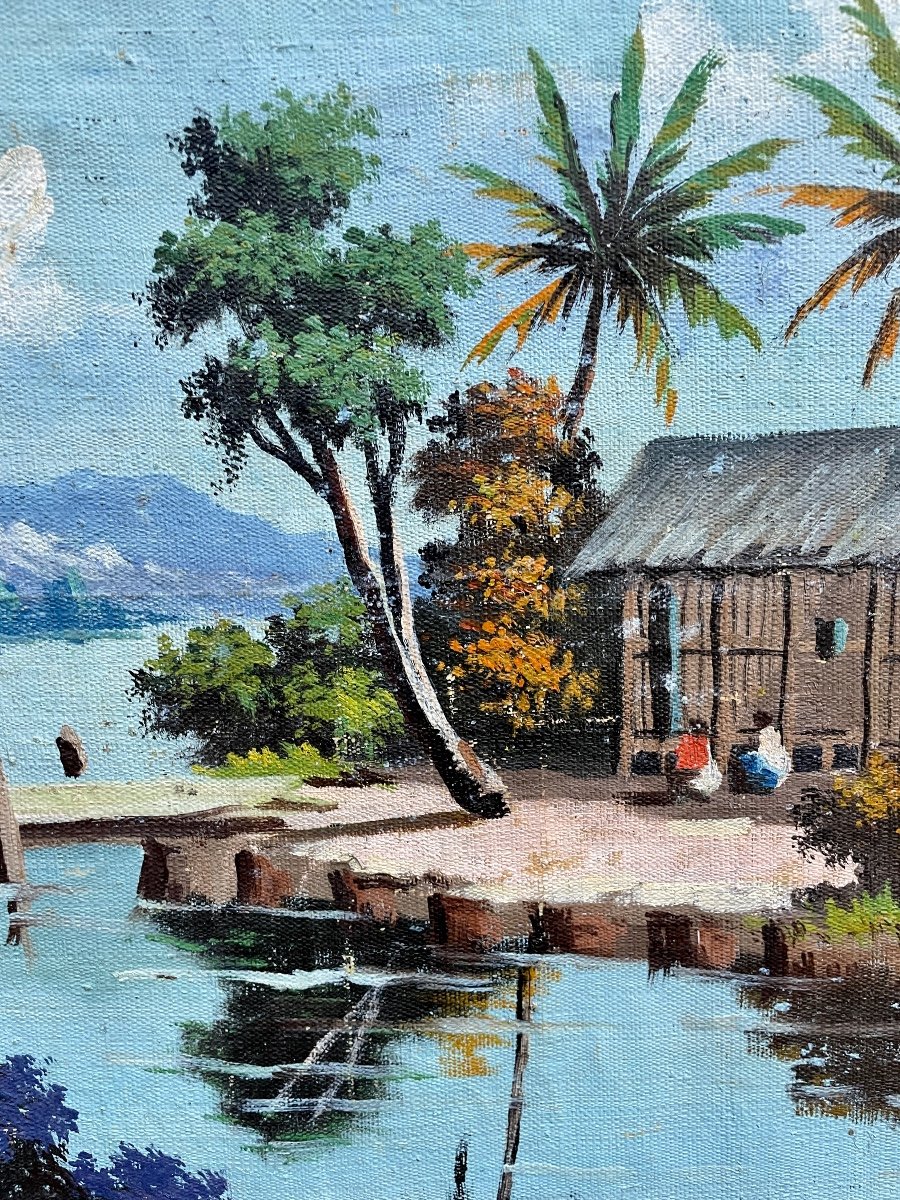 Albert Ranaivoson (20th Century), Malagasy Village, 1954, Oil On Canvas - Width. : 173 Cm. -photo-2