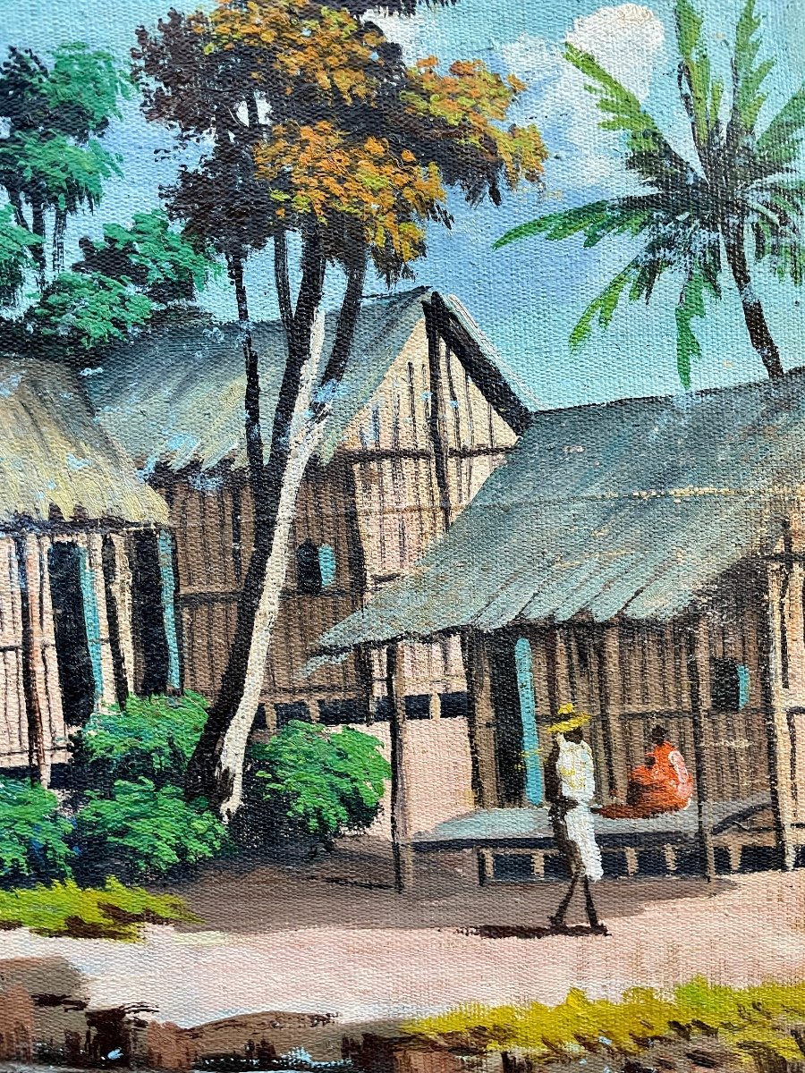 Albert Ranaivoson (20th Century), Malagasy Village, 1954, Oil On Canvas - Width. : 173 Cm. -photo-5