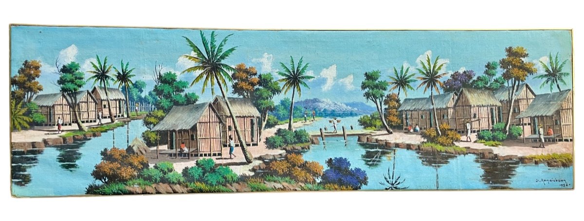 Albert Ranaivoson (20th Century), Malagasy Village, 1954, Oil On Canvas - Width. : 173 Cm. -photo-7