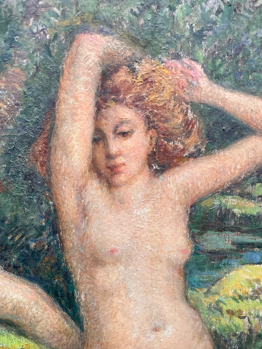 Louis Charles Morin (20th Century), Bathers, Oil On Cardboard - Height: 60 Cm. -photo-2