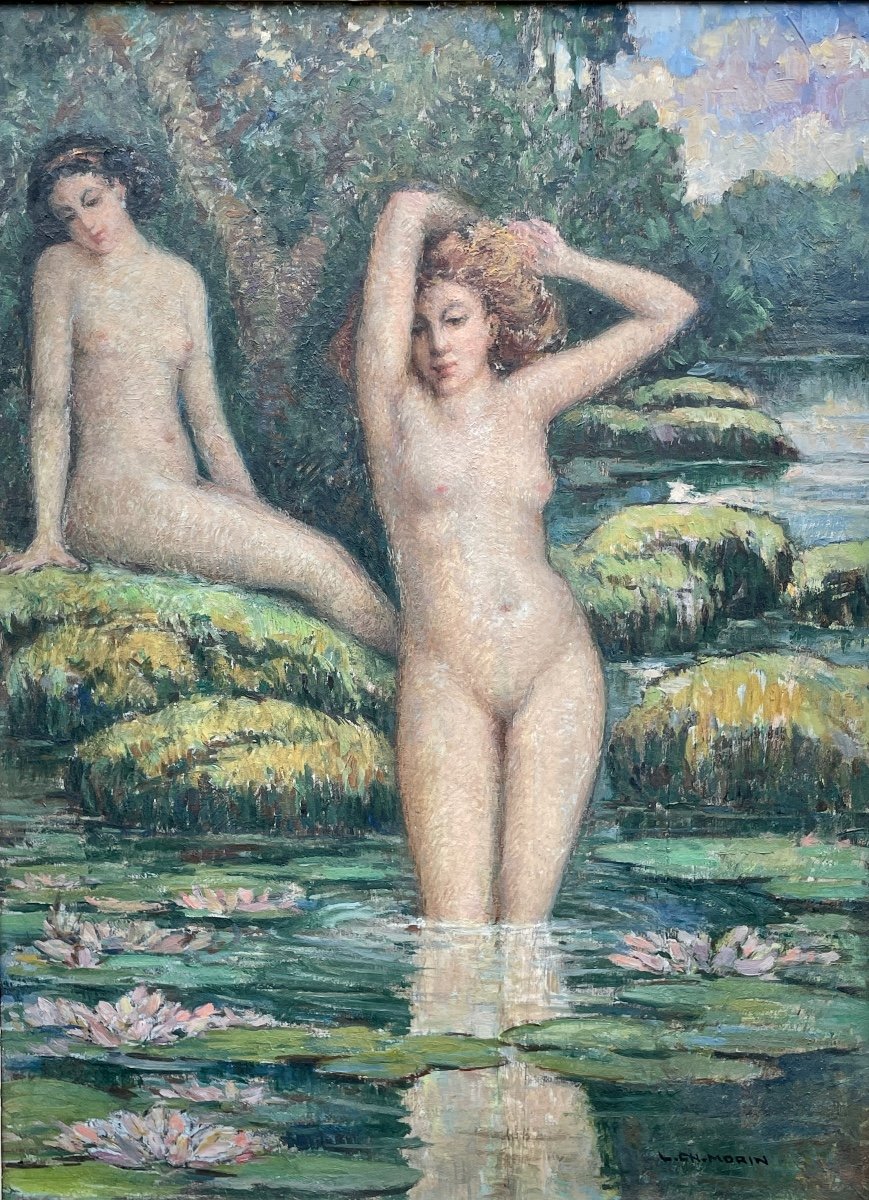 Louis Charles Morin (20th Century), Bathers, Oil On Cardboard - Height: 60 Cm. 