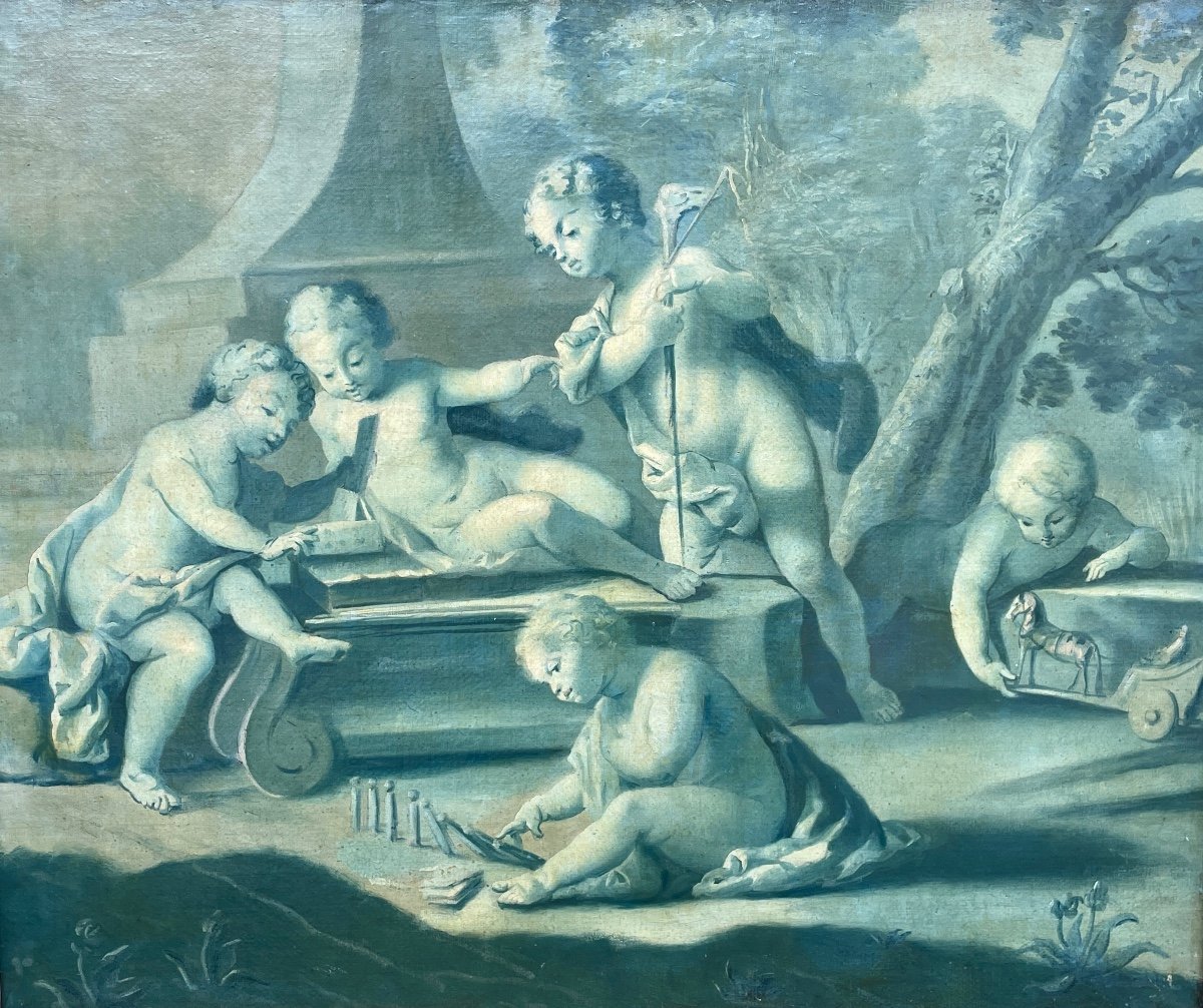 Piat-joseph Sauvage (1744-1818), Putti Jouant, Huile Sur Toile, - Larg. : 65,5 Cm. 