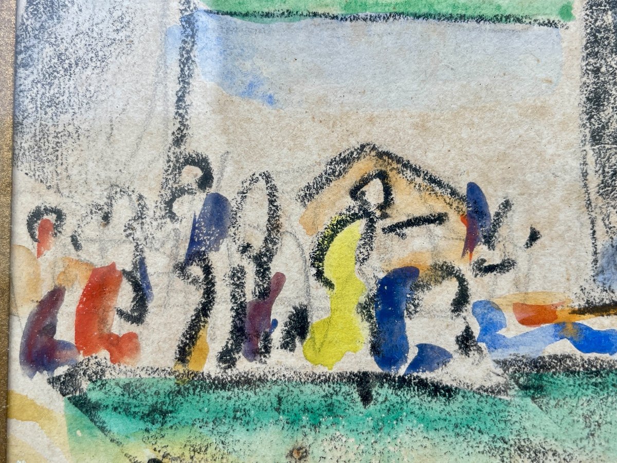 André Delauzières (1904-1941), The Sailboats, 1928, Watercolor And Charcoal - Width: 40 Cm.-photo-2