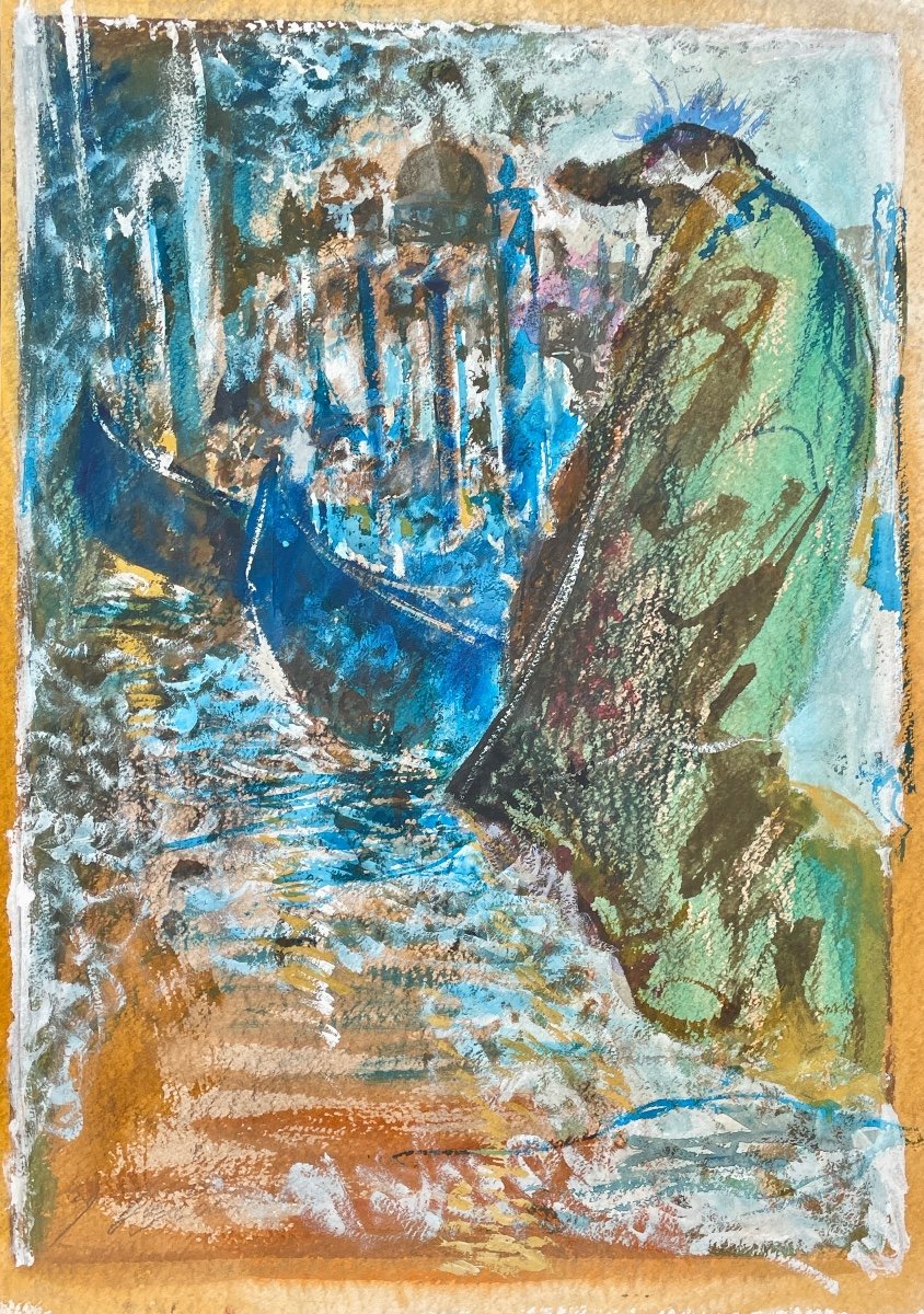Gaspare Da Brescia (1955), The Gondolier, Mixed Media On Paper.
