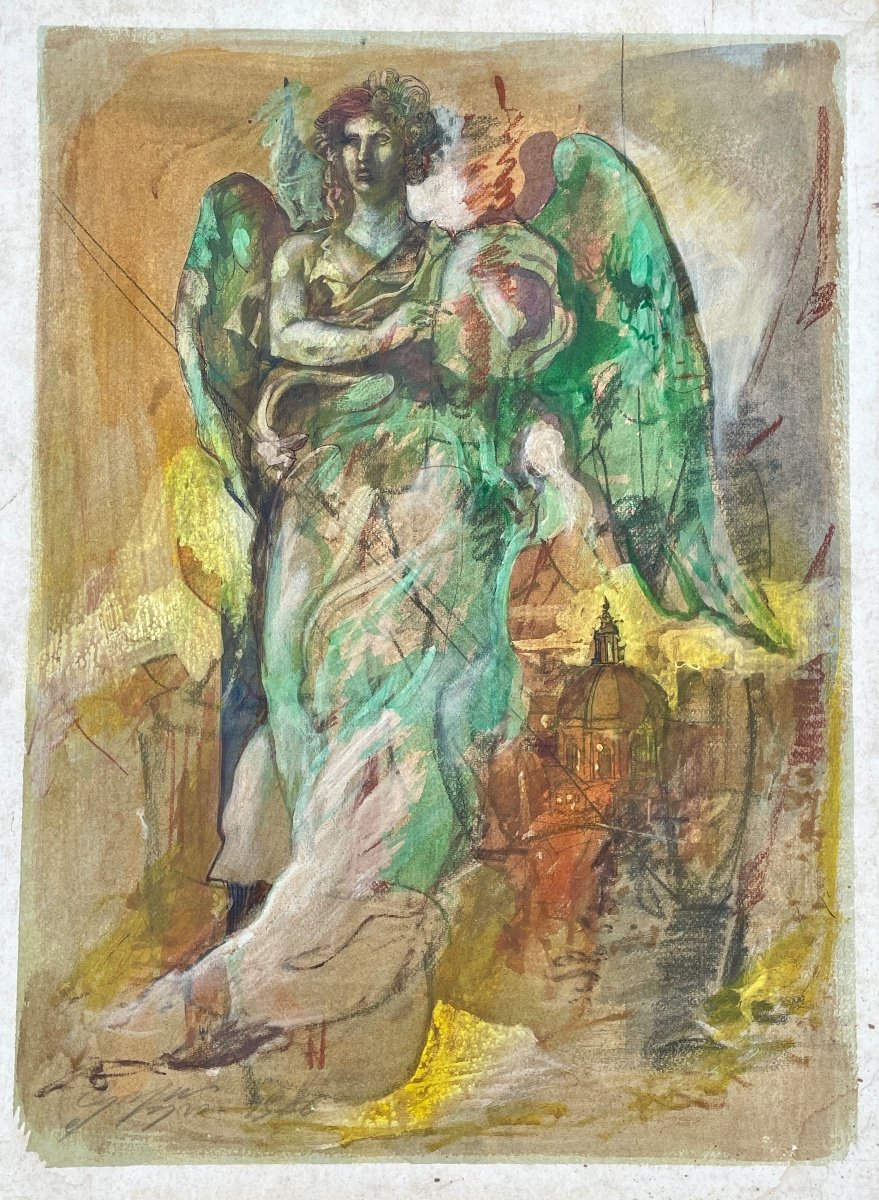 Gaspare Da Brescia (1955), L’ange Vénitien, 1986, Technique Mixte Sur Papier.