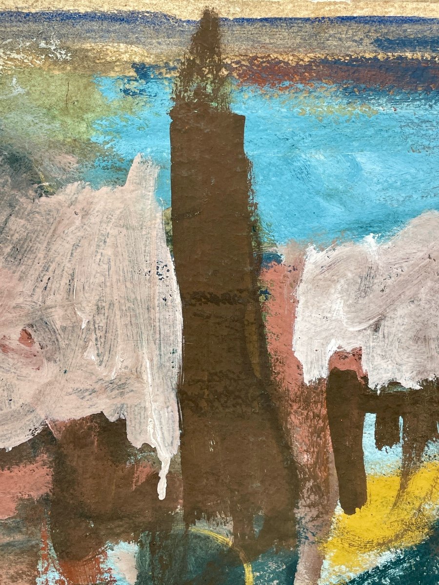 Gaspare Da Brescia (1955), La Basilique Saint-marc Et Le Campanile, Technique Mixte Sur Papier.-photo-4