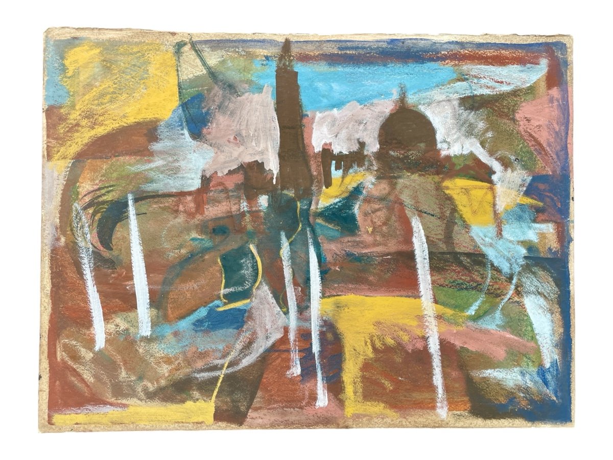 Gaspare Da Brescia (1955), La Basilique Saint-marc Et Le Campanile, Technique Mixte Sur Papier.-photo-3
