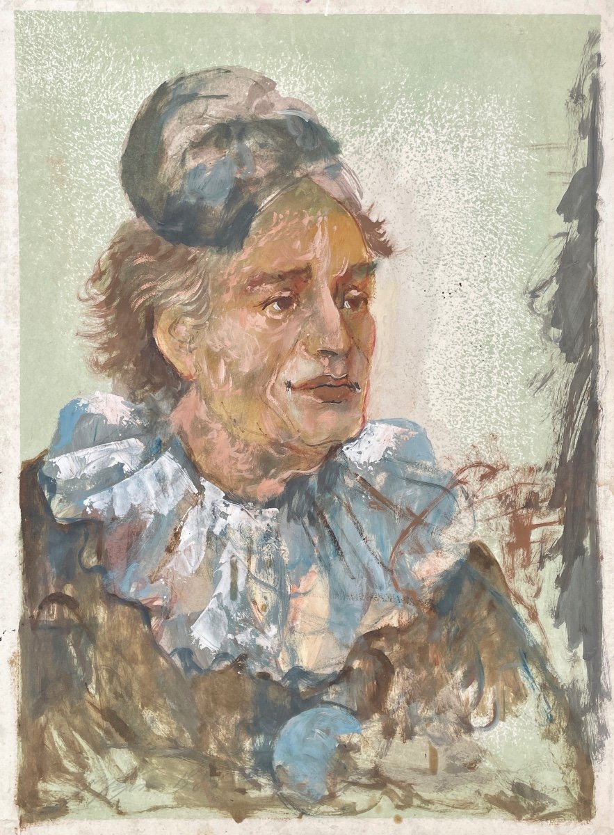 Gaspare Da Brescia (1955), Homme à La Fraise, Technique Mixte Sur Papier.