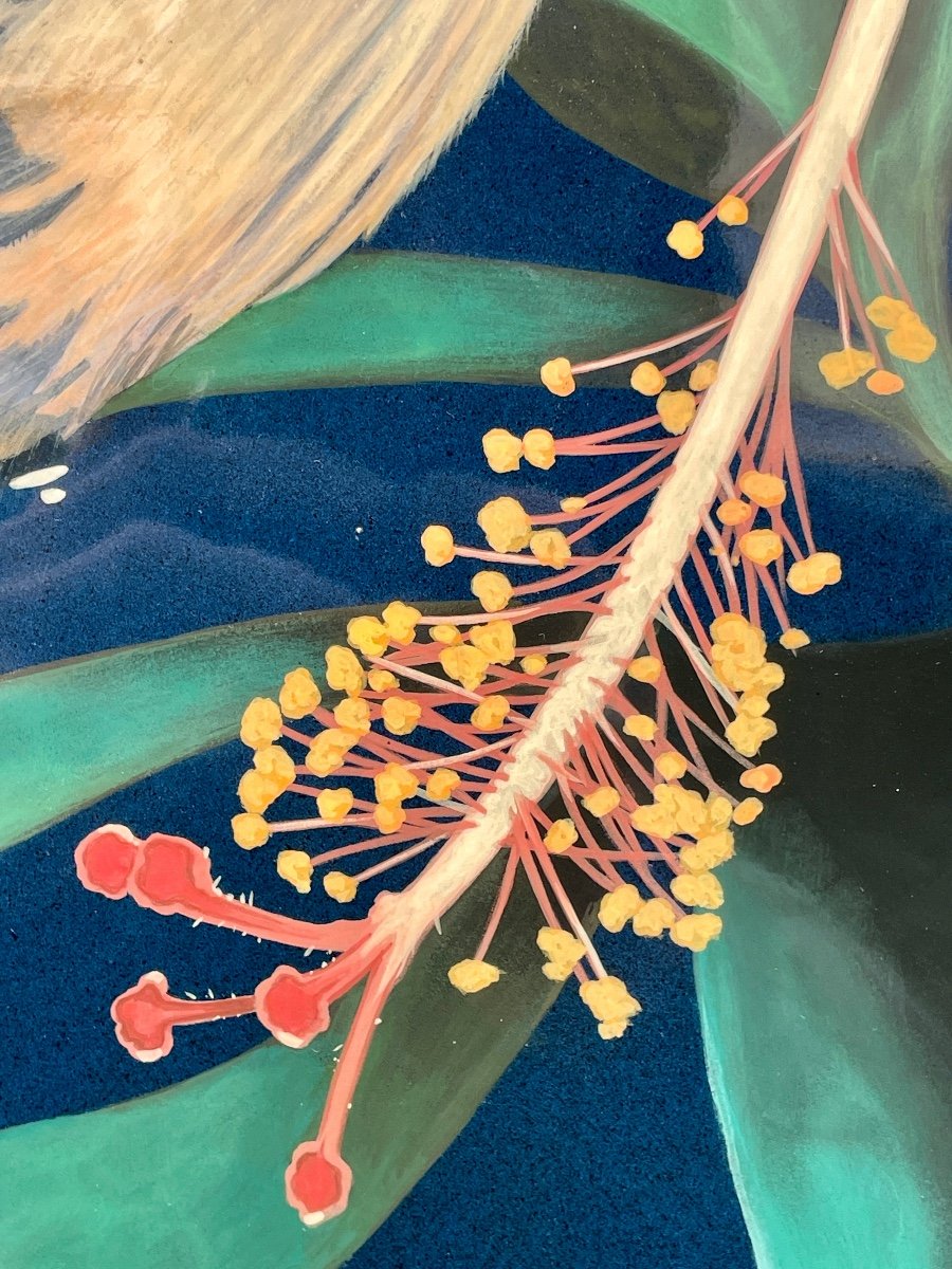 Thanh Ley 款三鱼漆屏, The Hummingbird, Lacquer On Panel. -photo-3