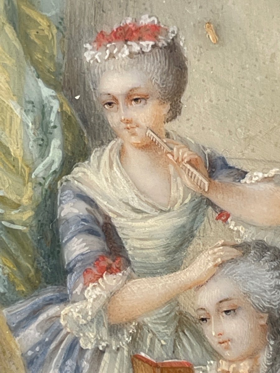 Nicolas Lavreince (1737-1807) - Circular Miniature On Ivory, The Visit - Diam: 7.5 Cm. -photo-4