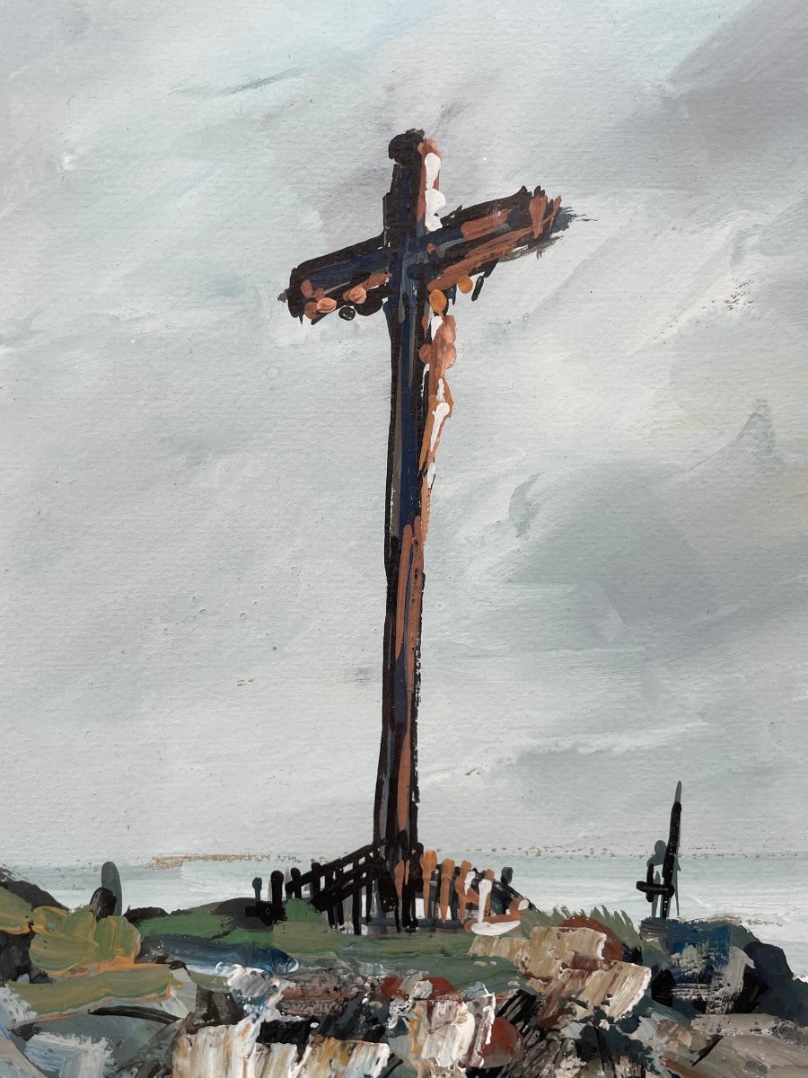 Robert Lp Lavoine (20th Century) - Ouistreham - Gouache On Paper - Width: 63 Cm. -photo-3