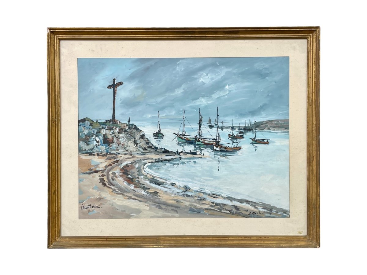 Robert Lp Lavoine (20th Century) - Ouistreham - Gouache On Paper - Width: 63 Cm. -photo-3