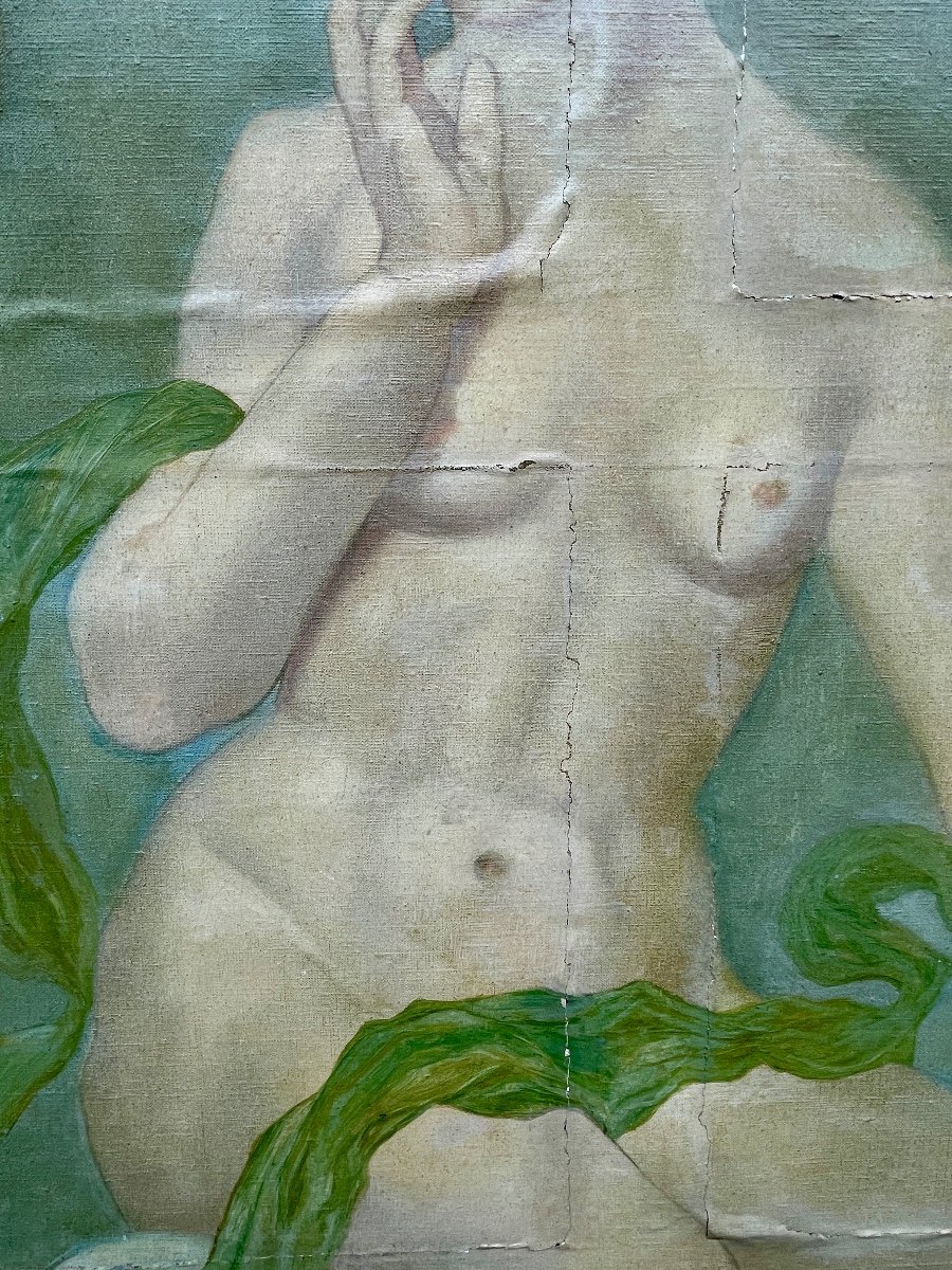 École Française Des Années 1920 - Nymphe - Huile Sur Toile - Haut. : 143 Cm. -photo-1