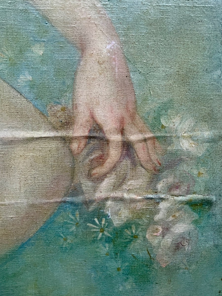 École Française Des Années 1920 - Nymphe - Huile Sur Toile - Haut. : 143 Cm. -photo-2