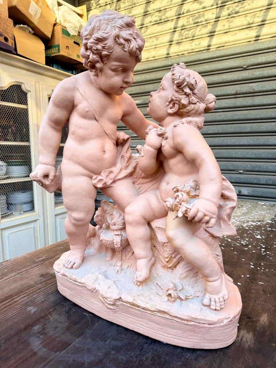 Important Group Of Putti In Terracotta - Height: 66 Cm. -photo-2