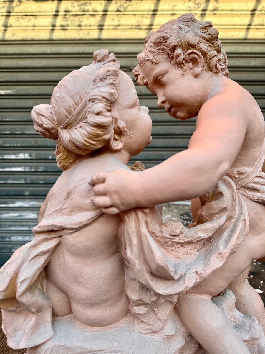Important Group Of Putti In Terracotta - Height: 66 Cm. -photo-6