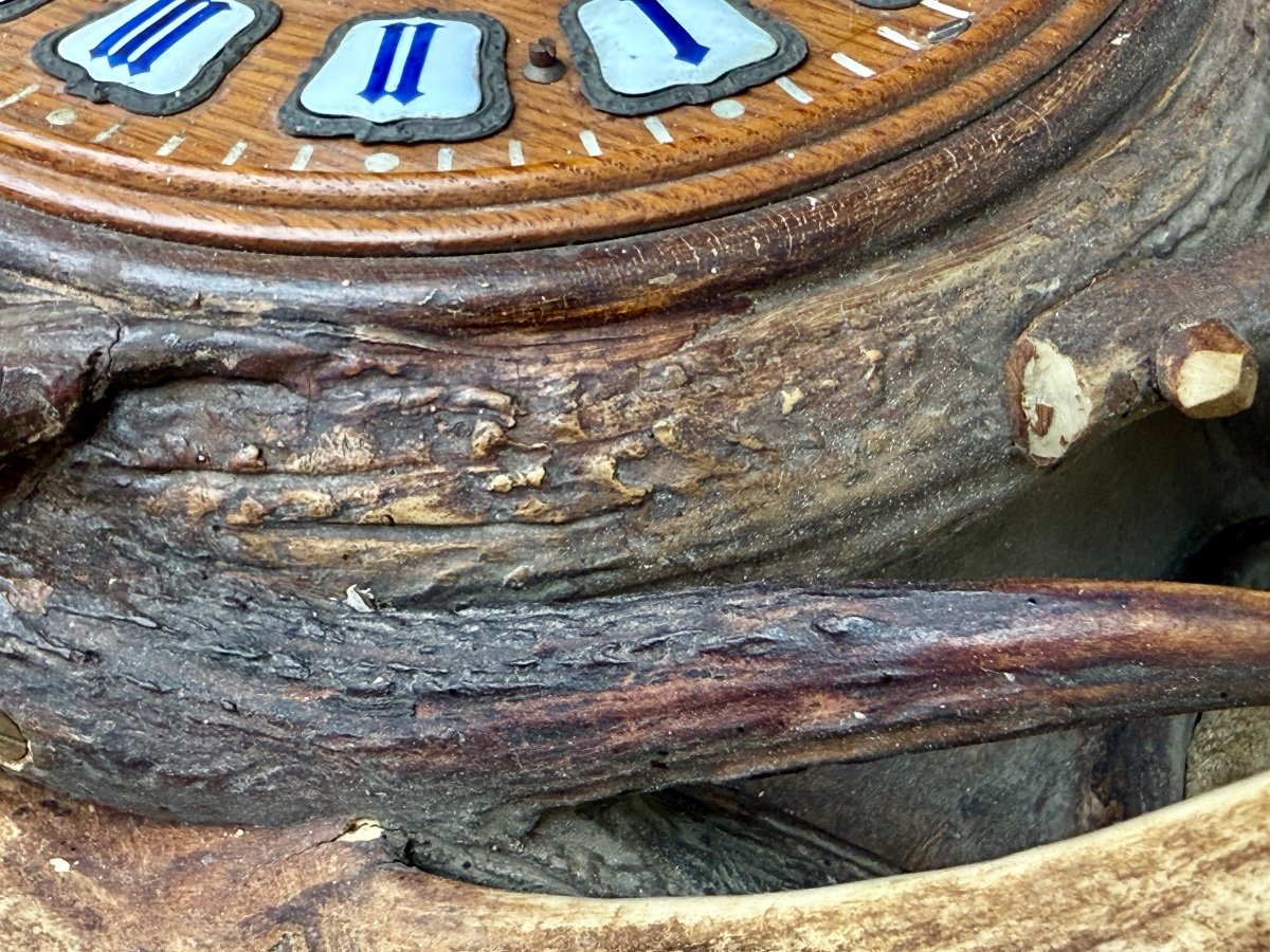 Horloge Murale De La Forêt Noire En Bois Sculpté Polychrome Et Bois De Cervidés - Haut. : 107 -photo-5