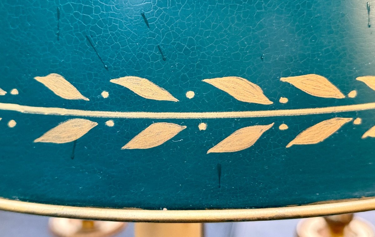 Bouillotte Lamp In Gilded Brass And Painted Sheet Metal, Empire Style - Height: 56 Cm. -photo-2
