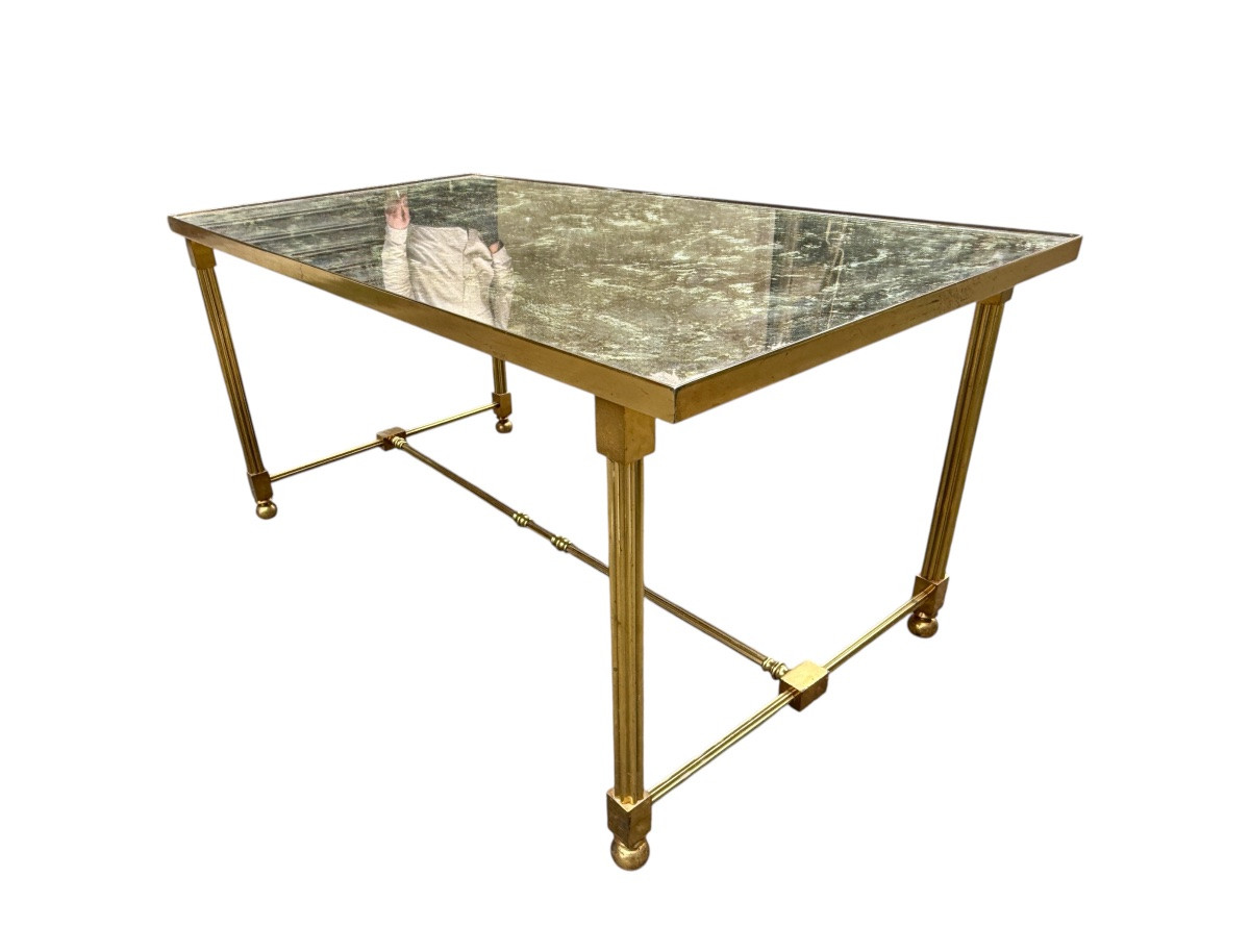 Table Basse De La Maison Baguès En Laiton Et Miroir - Larg. : 87,4 Cm. -photo-4