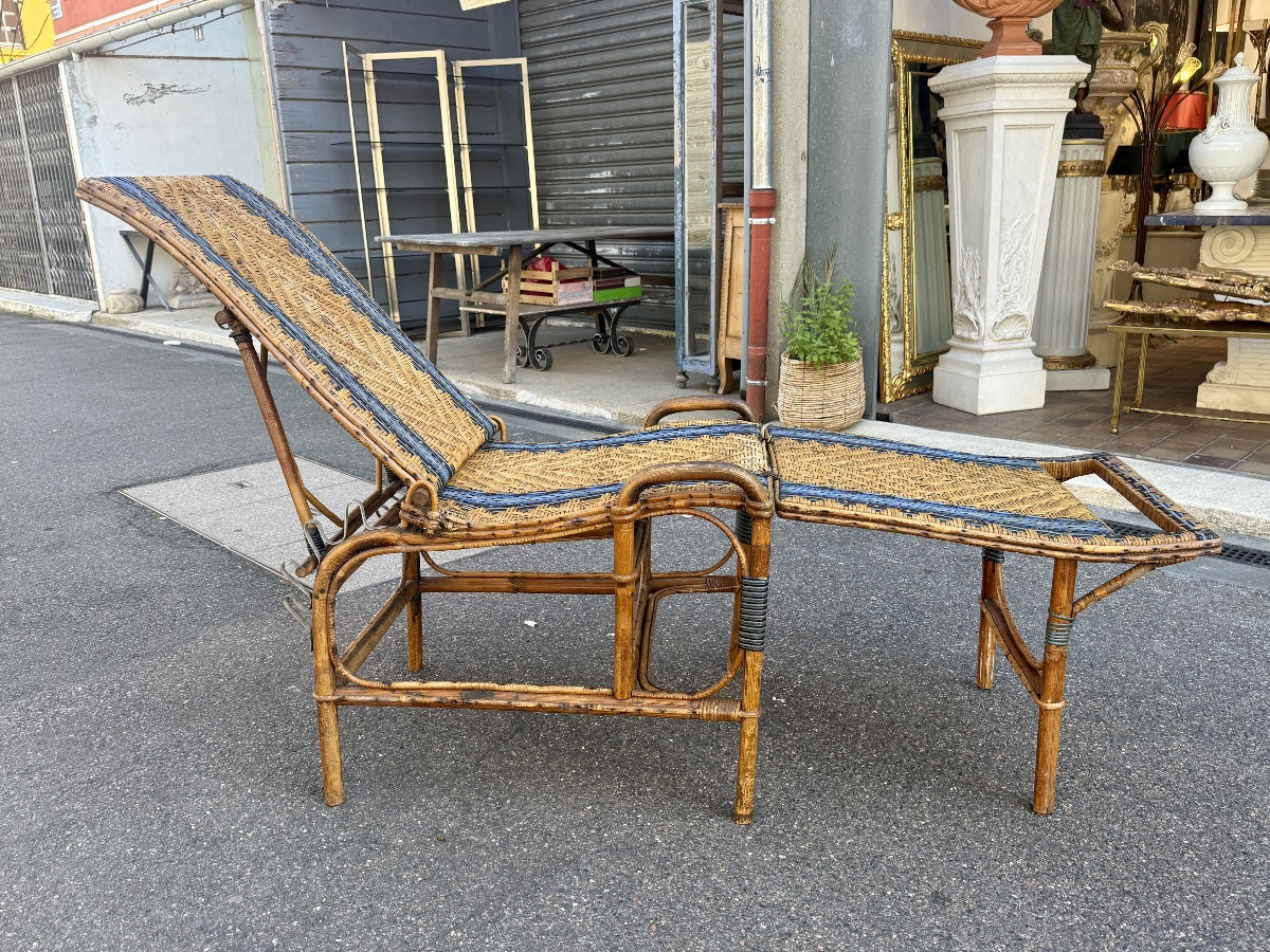 Chaise longue en rotin, années 1930,  très bon état - Long. 160 cm. -photo-2