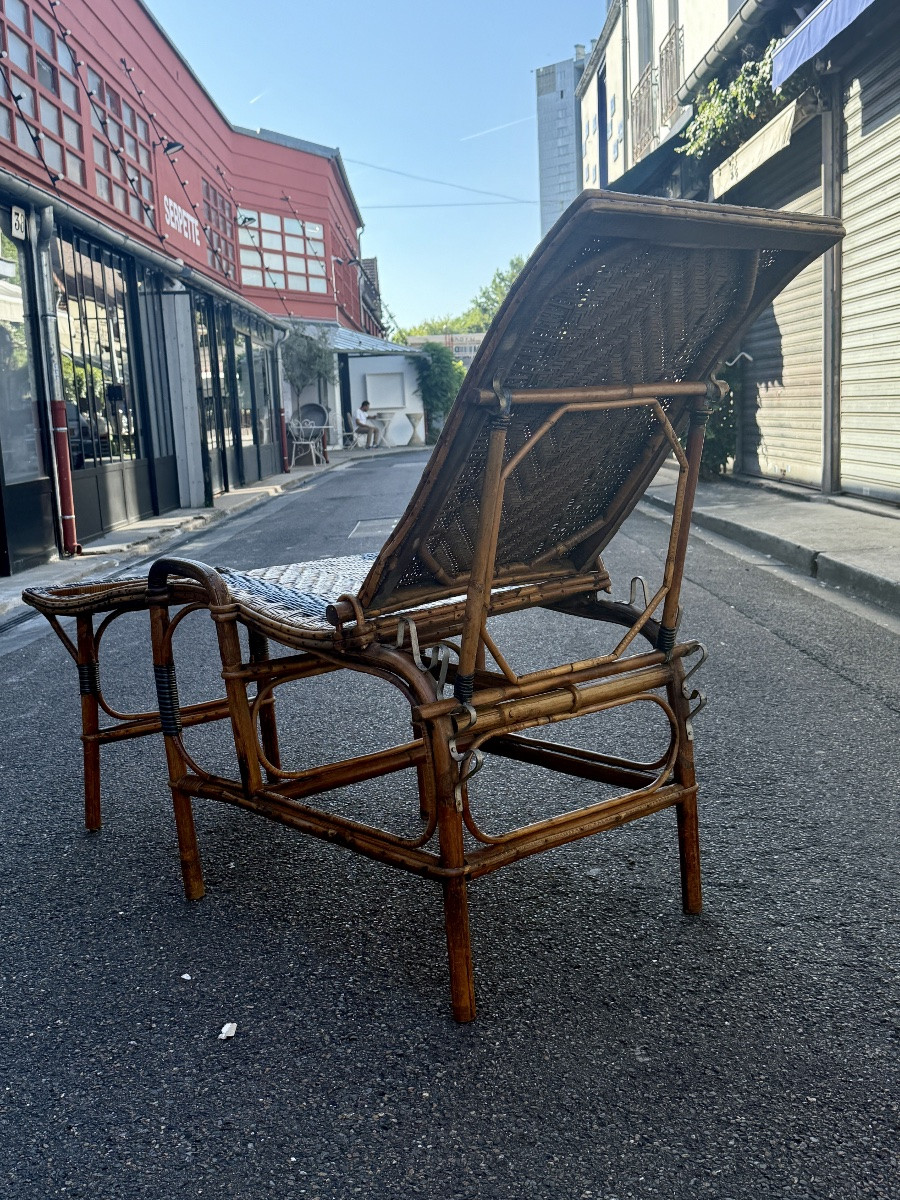 Chaise longue en rotin, années 1930,  très bon état - Long. 160 cm. -photo-4