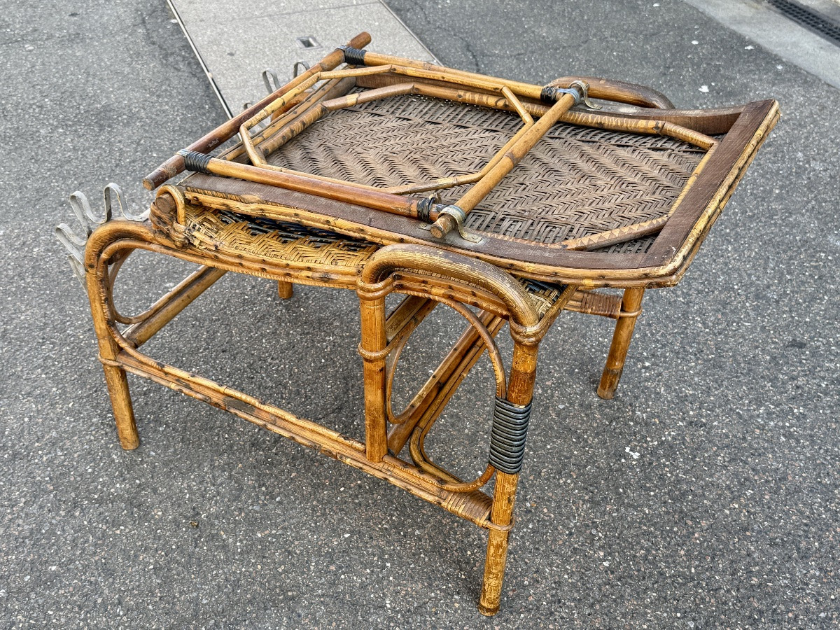 Chaise longue en rotin, années 1930,  très bon état - Long. 160 cm. -photo-7