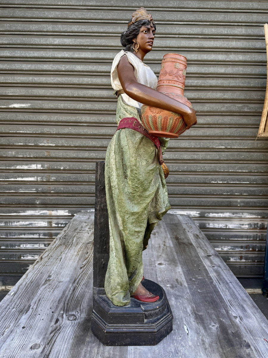 Johann Maresch (1821-1914), The Egyptian Woman, Polychrome Terracotta Subject - Height 102 Cm. -photo-2