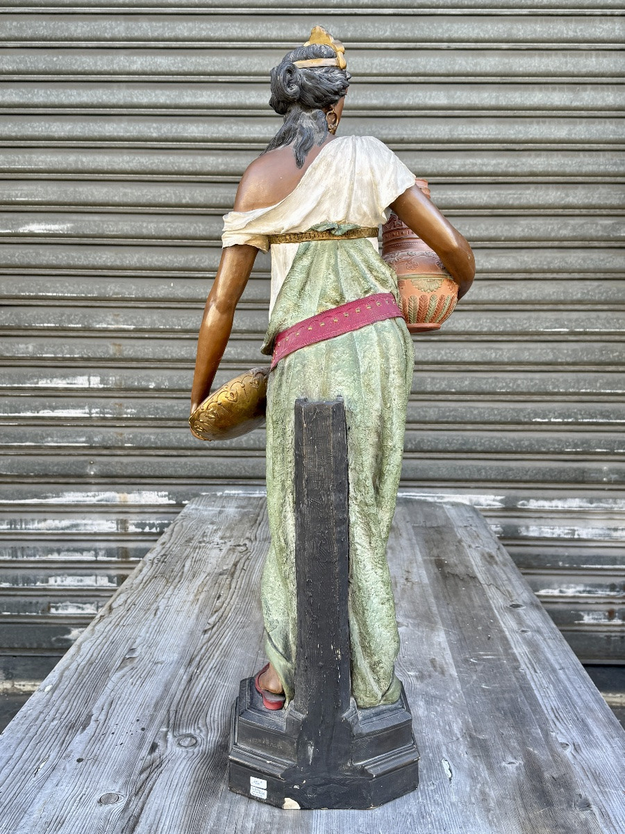 Johann Maresch (1821-1914), The Egyptian Woman, Polychrome Terracotta Subject - Height 102 Cm. -photo-3
