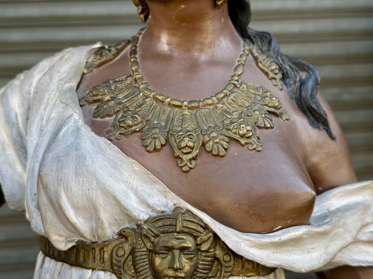 Johann Maresch (1821-1914), The Egyptian Woman, Polychrome Terracotta Subject - Height 102 Cm. -photo-2