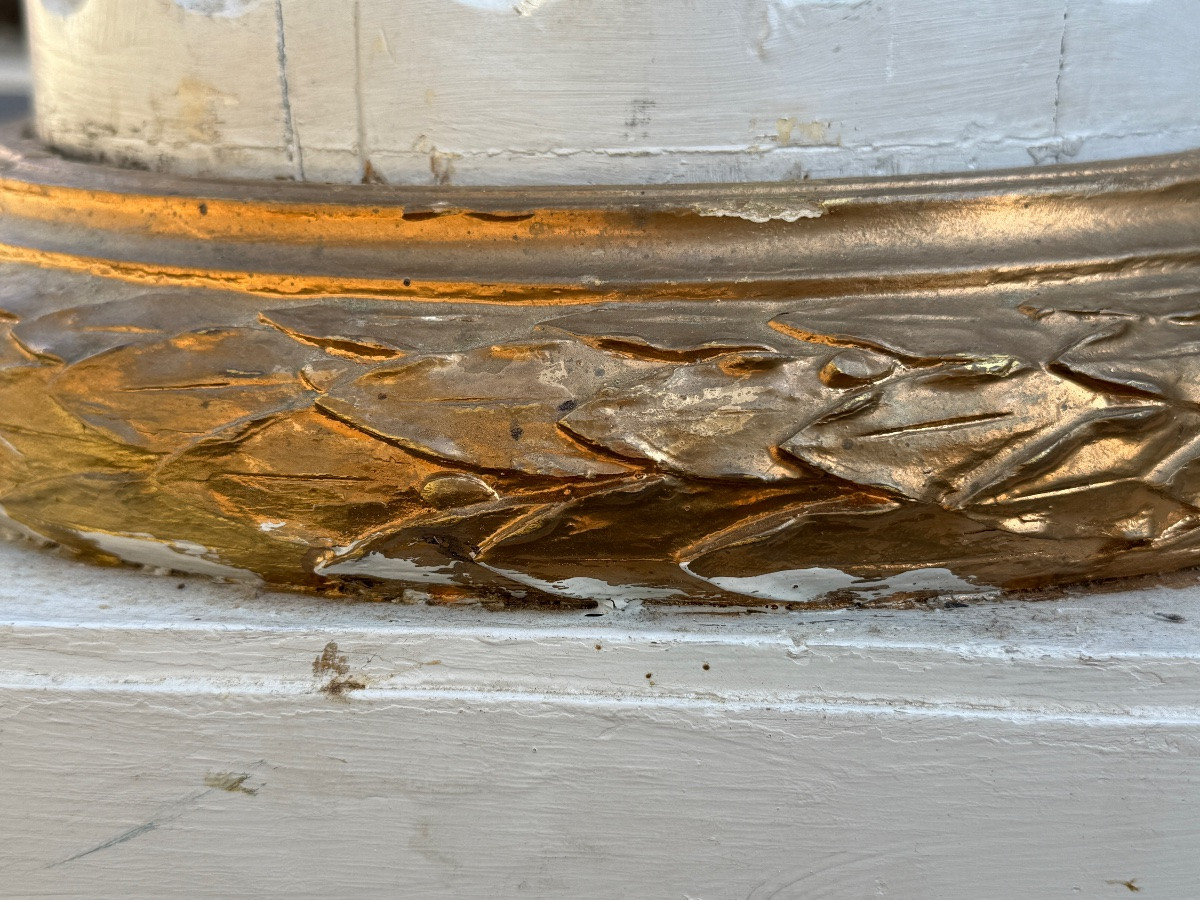 Half-column Side Table In White Lacquered Wood, Good Condition - Height 112 Cm. -photo-3