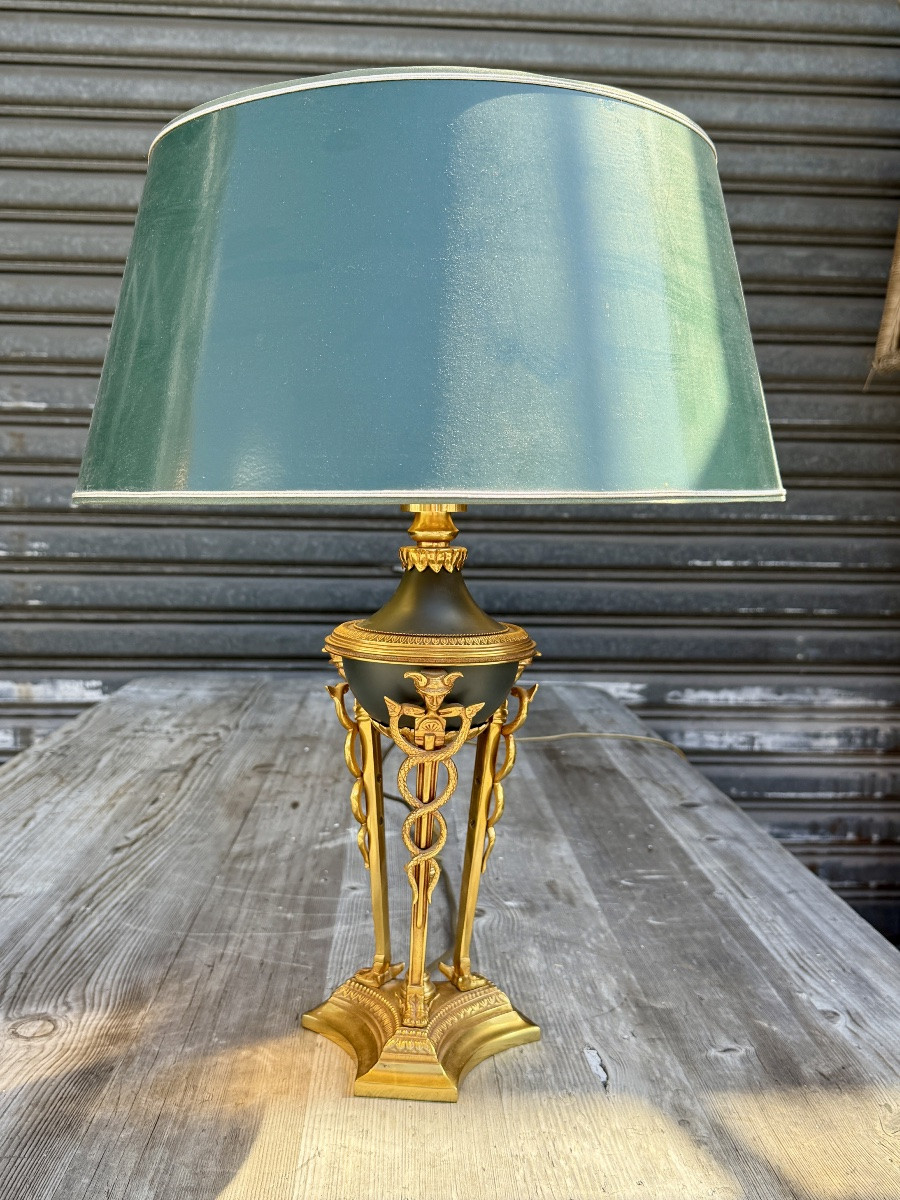Lampe athénienne en bronze doré à figures d’Hermes - Haut. 58 cm. -photo-2