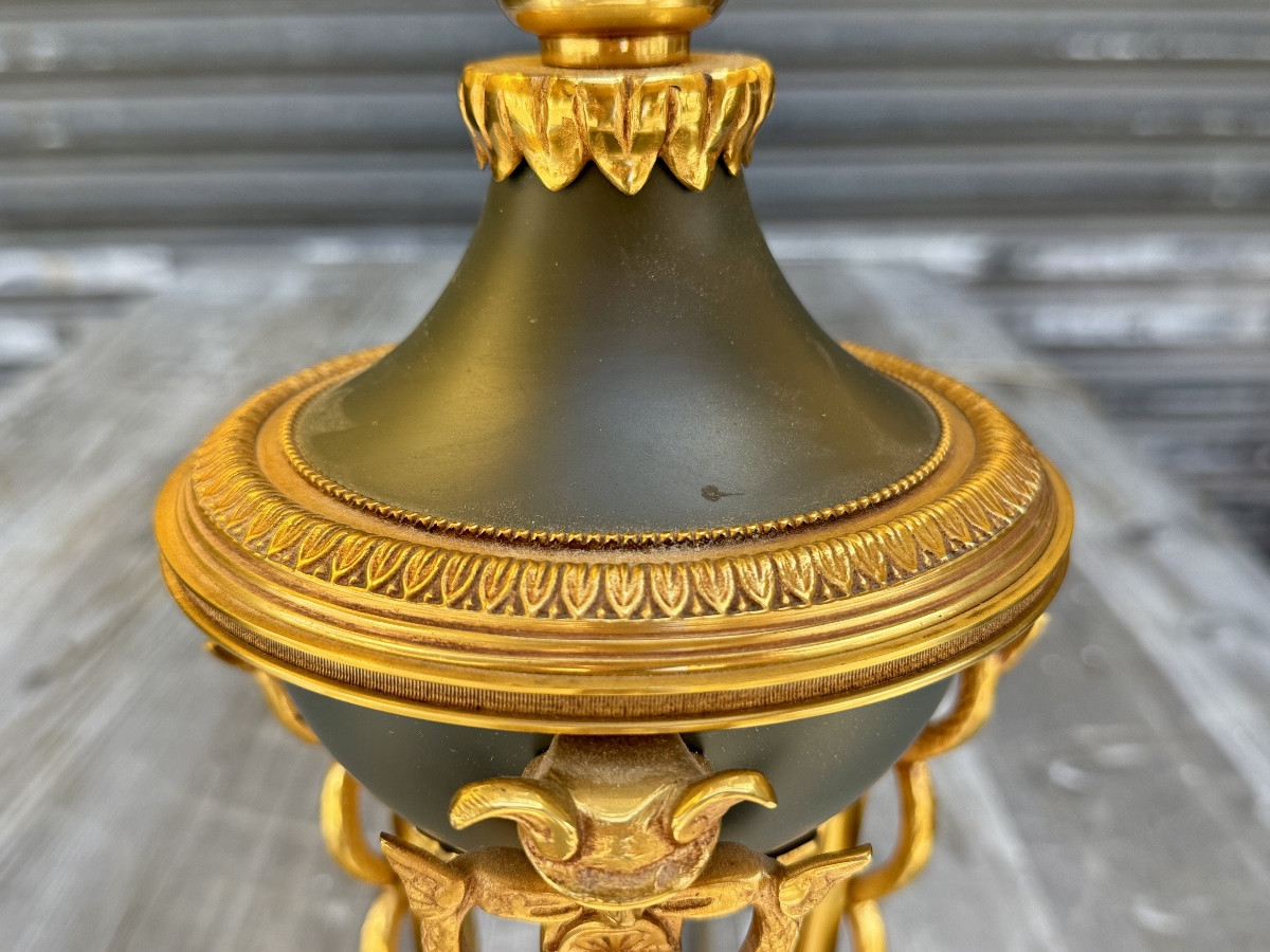 Lampe athénienne en bronze doré à figures d’Hermes - Haut. 58 cm. -photo-3