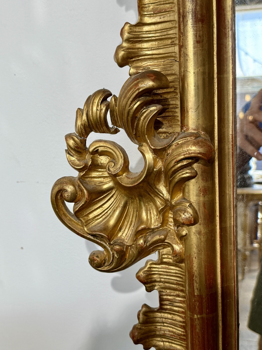 Very Important Napoleon III Mirror In Louis XV Style In Gilded Wood - Height 213 Cm. -photo-3