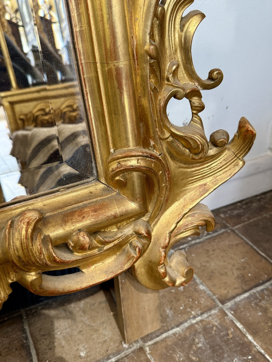 Very Important Napoleon III Mirror In Louis XV Style In Gilded Wood - Height 213 Cm. -photo-8
