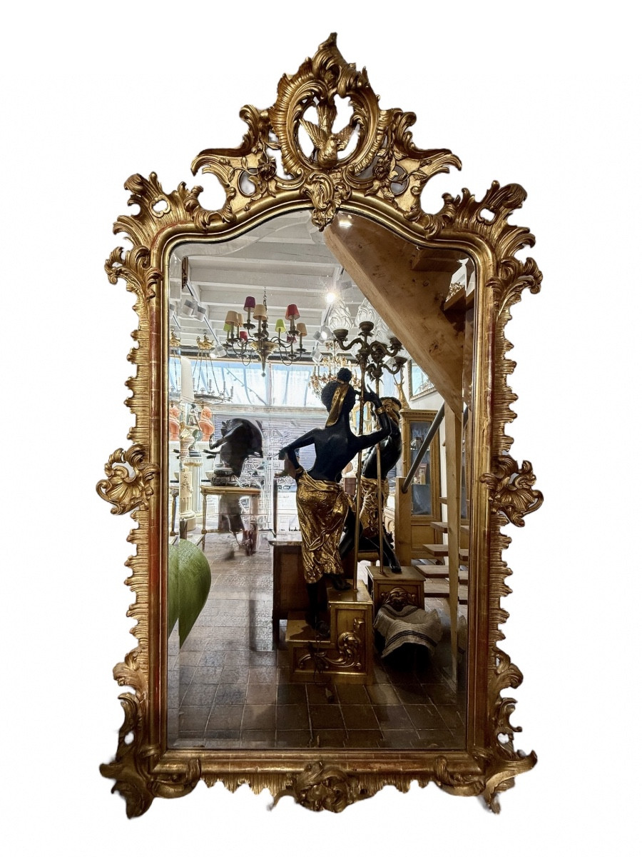 Very Important Napoleon III Mirror In Louis XV Style In Gilded Wood - Height 213 Cm. 
