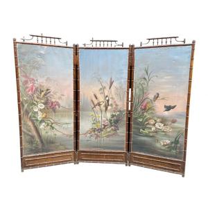 Screen With Three Leaves, Wood And Oil On Canvas, Napoleon III.