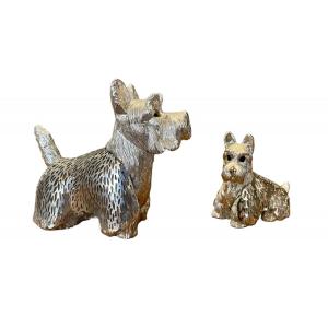 Christofle France - Two Poodles In Silver Metal.