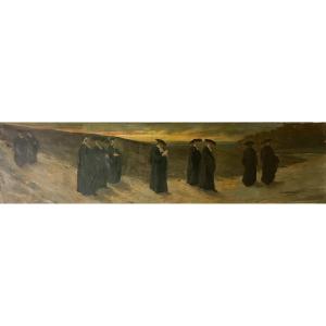 French School From The End Of The 19th Century - The Procession - L.199 Cm.