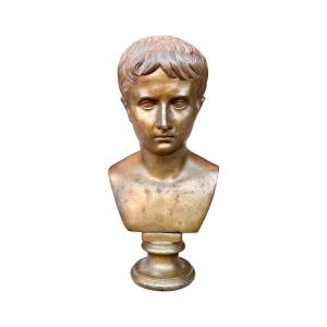 19th Century French School - Bust Of Augustus In Finely Chiseled Bronze - H. 18 Cm.