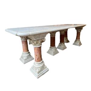 Important Molded And Carved Marble Table - Long: 240 Cm.
