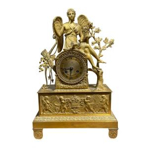Pendule De L’amour Et Psyché En Bronze Ciselé Et Doré - Période Restauration.