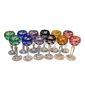 Suite Of 12 Cut Bohemian Crystal Glasses, Perfect Condition - High. : 11.5 Cm.
