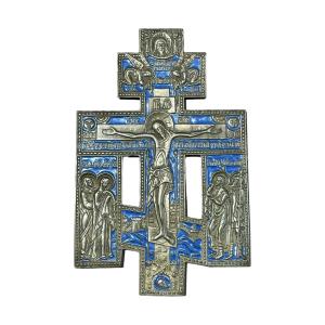 Russie - Croix Orthodoxe En Bronze émaillé, XIXe Siècle - Haut. : 23 Cm. 